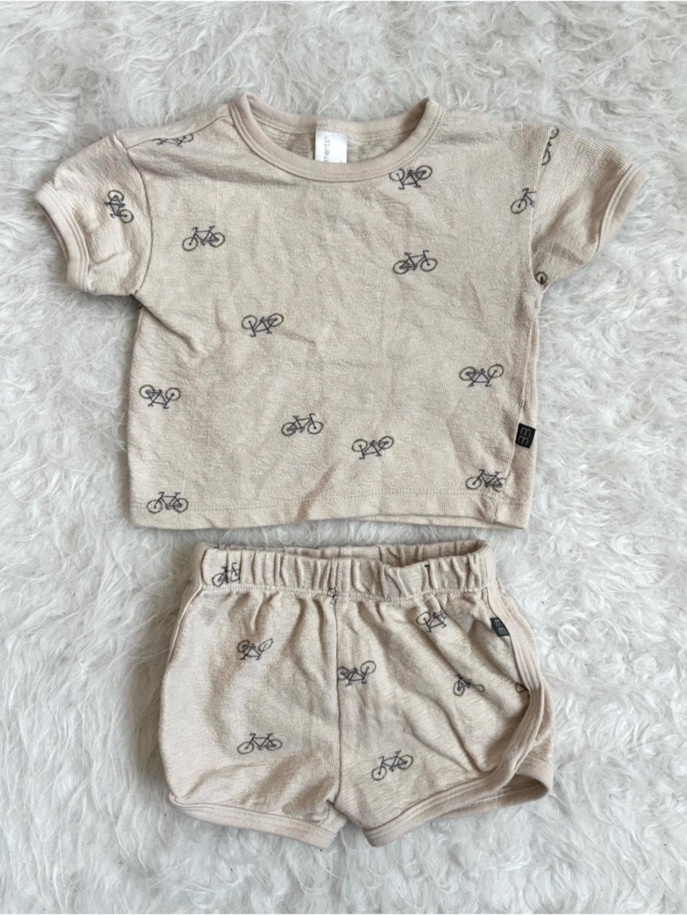 Modern Moments Baby Beige Organic Cotton Two Piece Set with Tiny Bicycle AOP